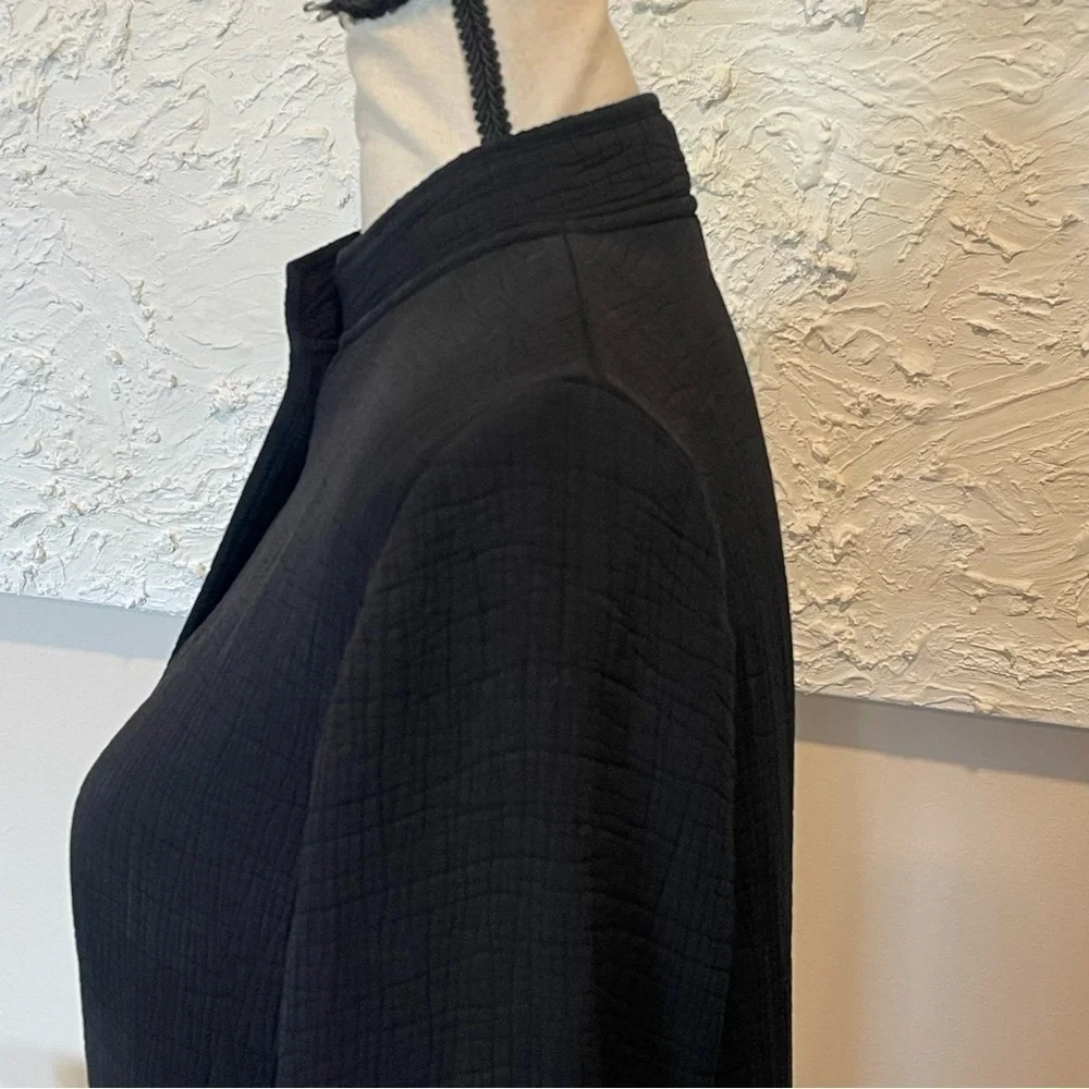 EILEEN FISHER Stand Collar Silk Blend Textured Long Jacket Black Sz S Petite
